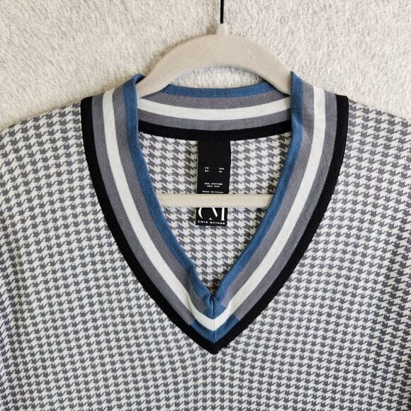 Cold Method Sweater Mens XL Gray Houndstooth Silk Blend V Neck Preppy College - Picture 2 of 14